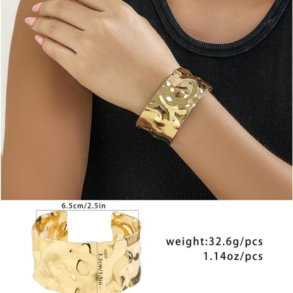 3PCS Gold Chunky Cuff Bracelets for Women Stylish Elegant Jewelry Set - Picture 7 of 7